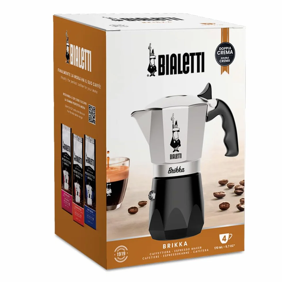 Bialetti New Brikka, Moka Pot, la seule cafetière capable de faire un expresso crémeux, 4 tasses, aluminium