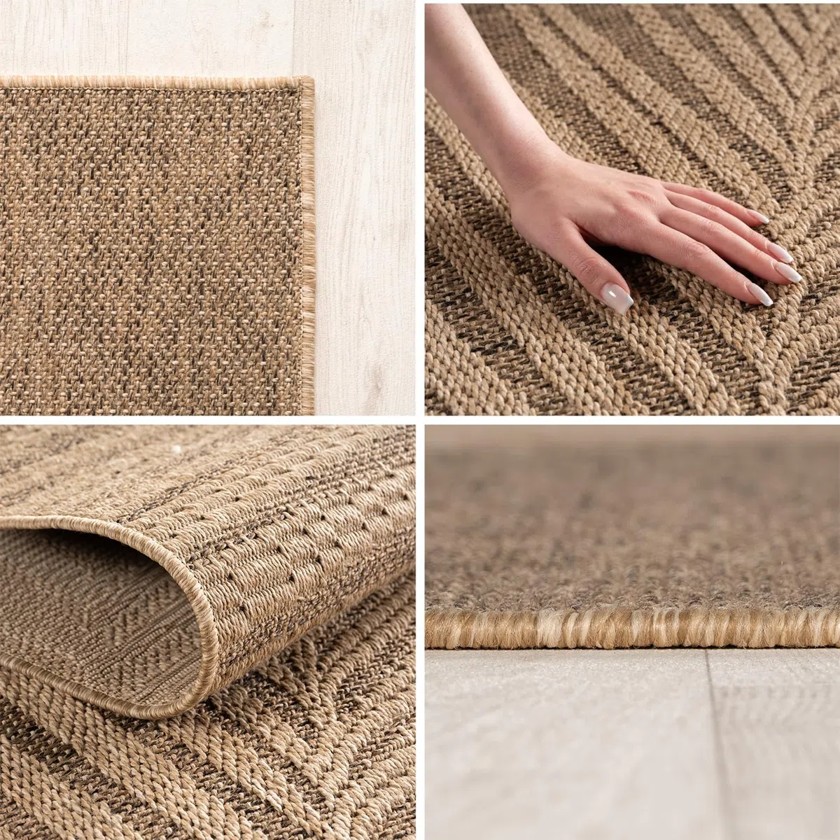 SIMPEX Tapis Extérieur Rond 160 cm Résistant aux Intempéries Facile d'entretien Aspect Jute Naturel Design Palmiers pour Terrasse Jardin Salon Salle à Manger
