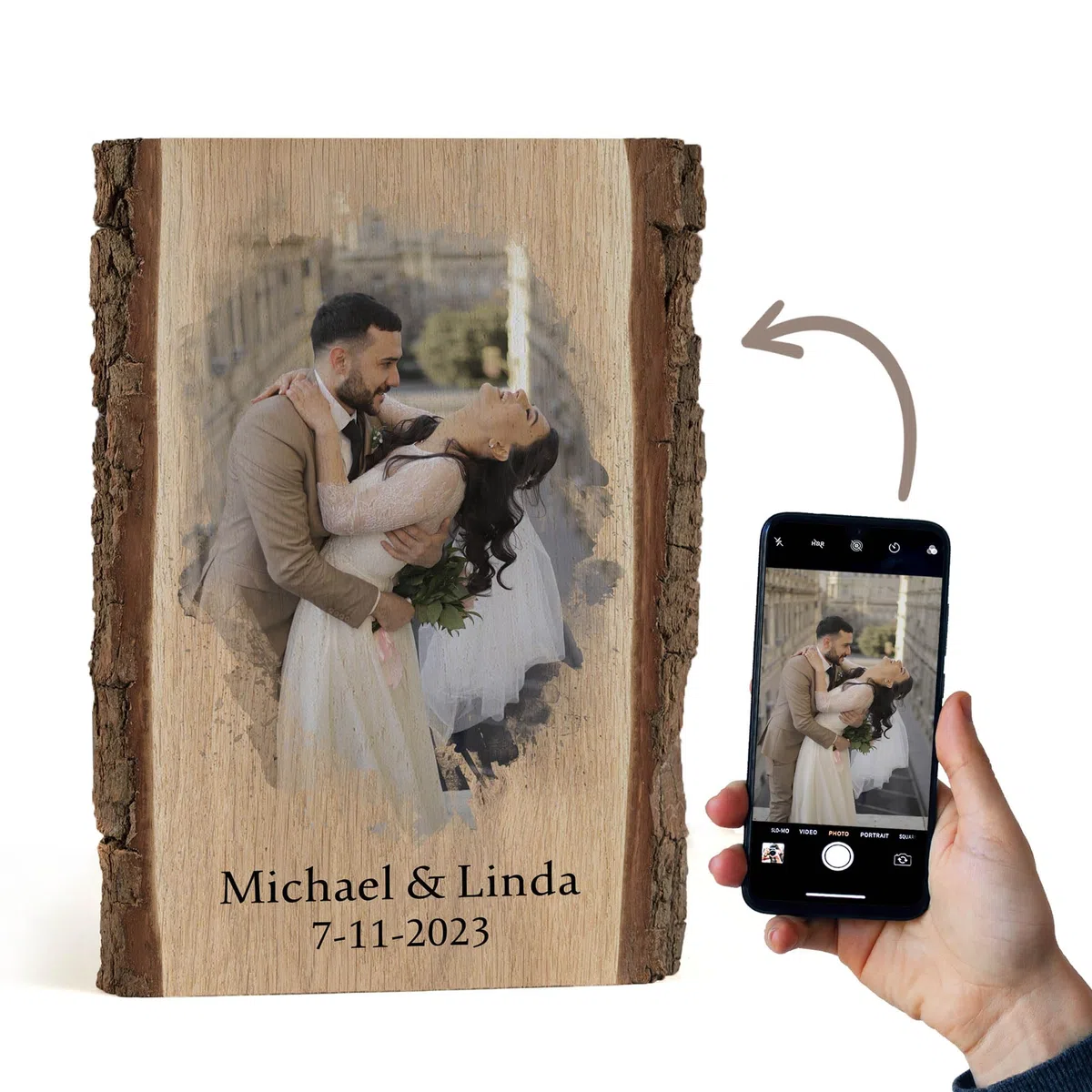 Cadeauki Image sur bois avec écorce - Cadeau photo sur planche en bois rustique avec écorce - Cadeaux personnalisés pour hommes (3)