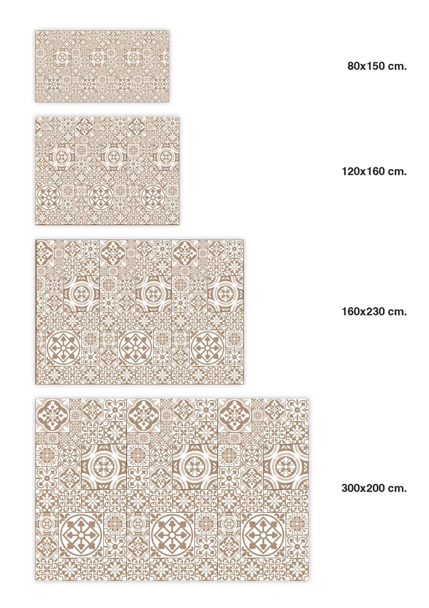 Panorama Tapis Vinyle - Modèle Carreaux Ciments Talavera Brun 80x150 cm - Différentes Tailles - Deco Maison, Cuisine, Chambre et Exterieur