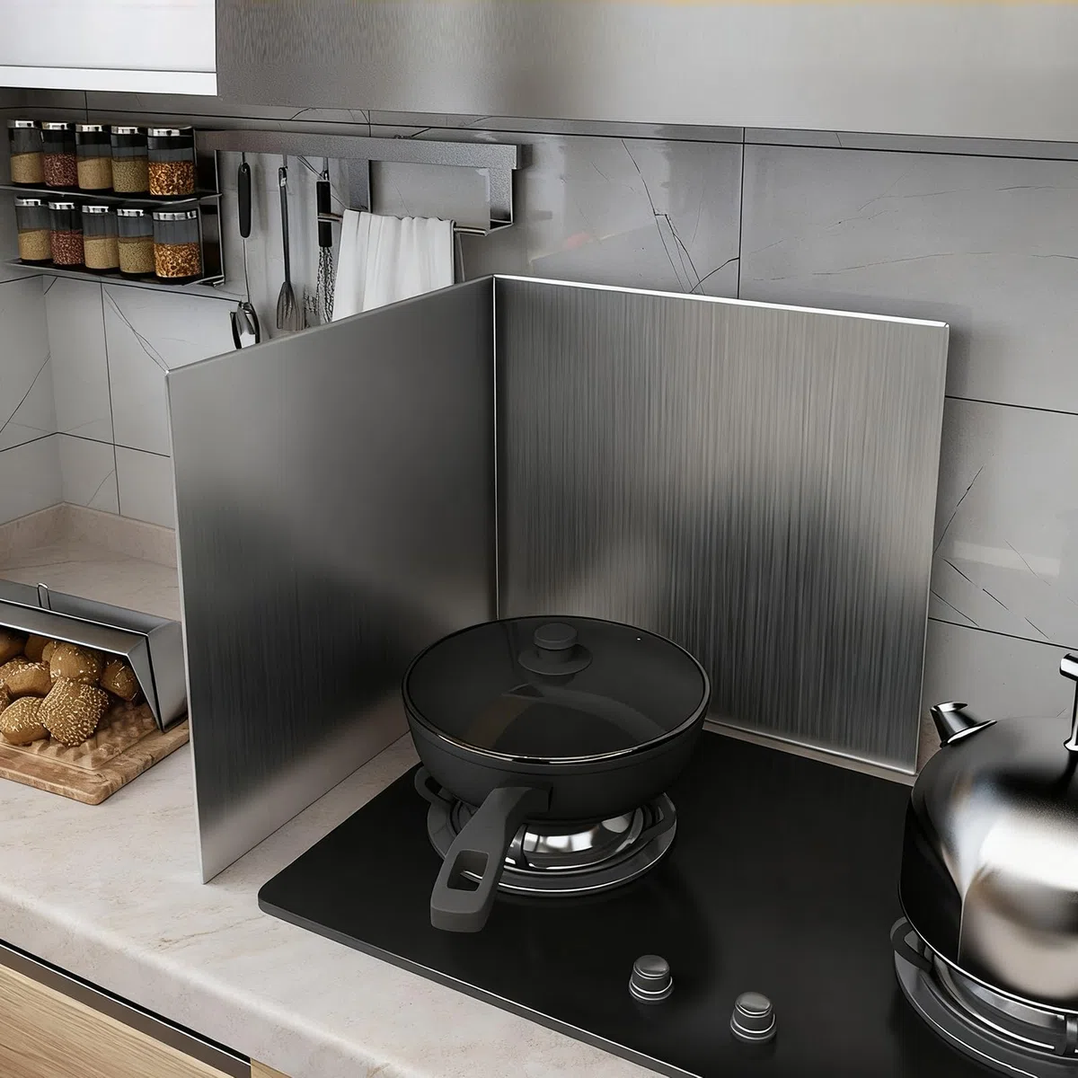 Plaque Anti Projection Cuisine pour Cuisson,Protection Anti-éClaboussures Pliable,CréDence De Cuisine INOX Brossé,Facile à Nettoyer,Aux Cuisines,Salles Manger