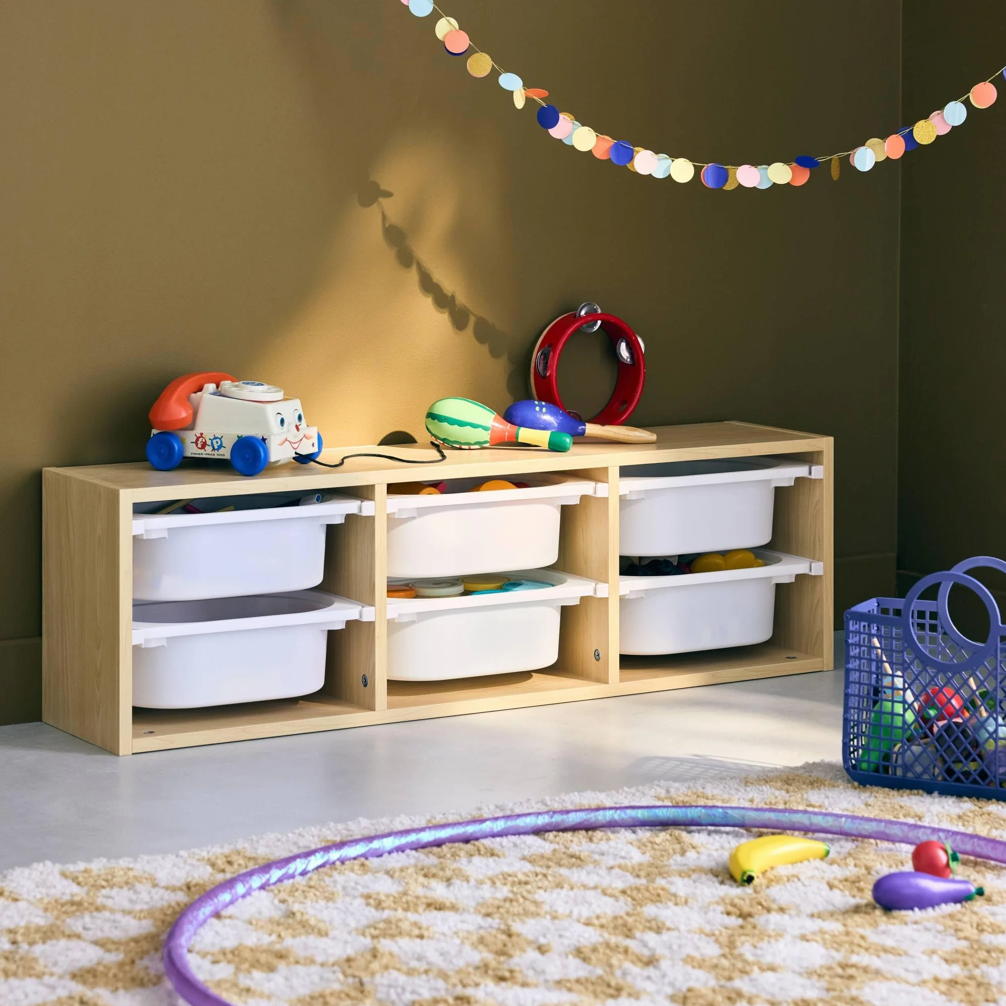 sweeek - Meuble de Rangement pour Enfant. Naturel. 6 bacs en Plastique