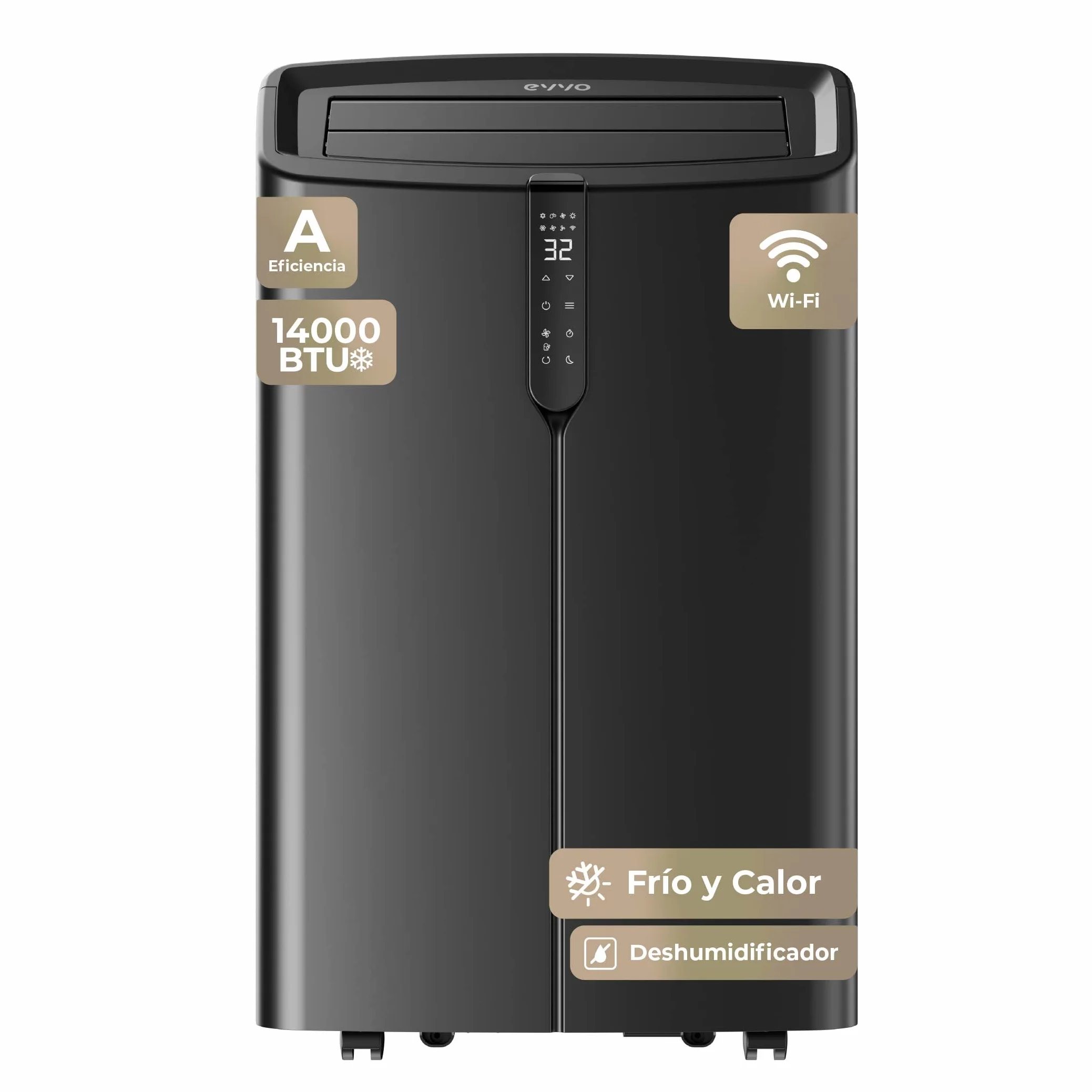 EVVO Clima P14 Silent Climatiseur portable Wi-Fi 14 000 BTU avec pompe à chaleur pingouin climatiseur et chauffage Wi-Fi silencieux déshumidificateur froid et chaleur avec kit de fenêtre