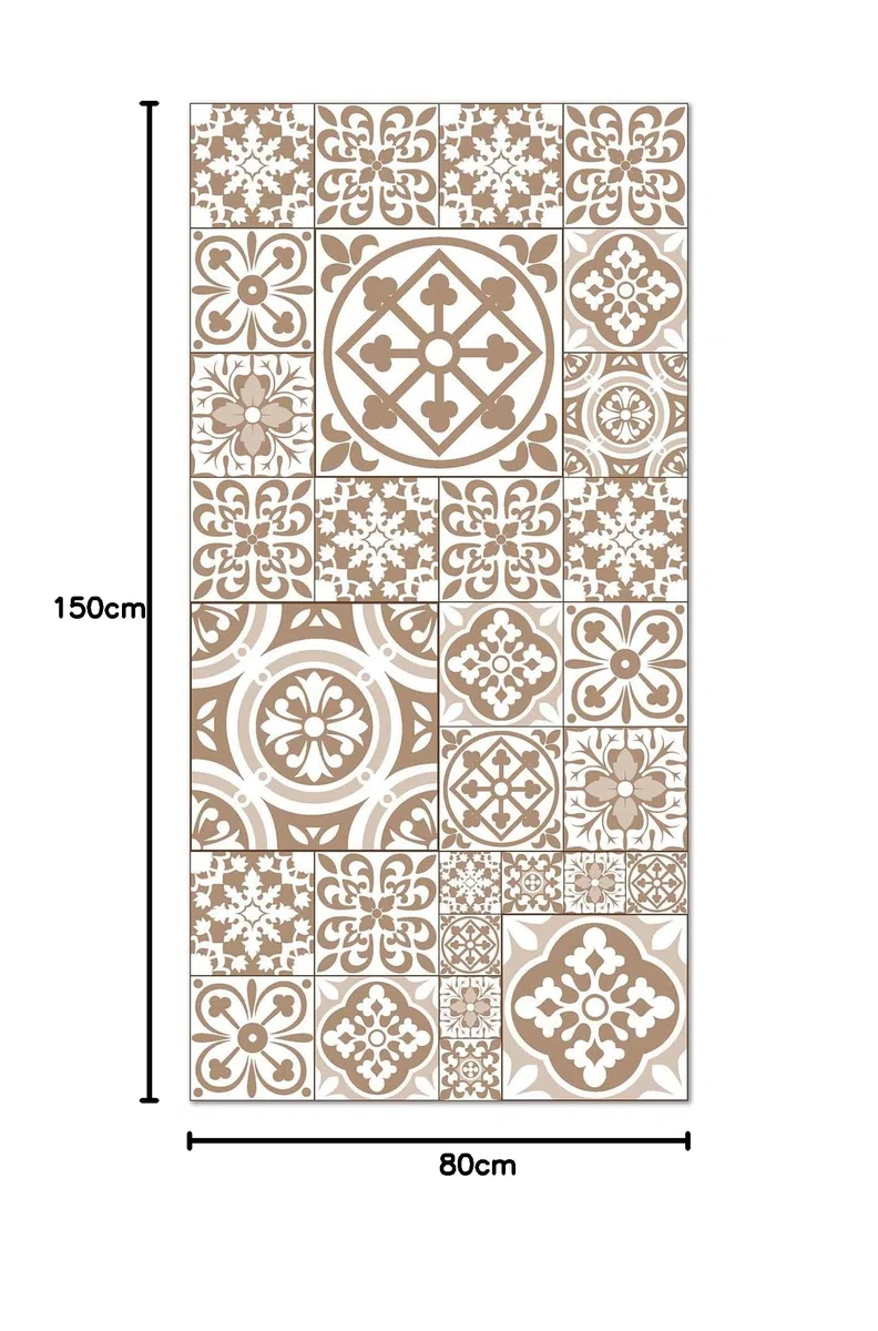 Panorama Tapis Vinyle - Modèle Carreaux Ciments Talavera Brun 80x150 cm - Différentes Tailles - Deco Maison, Cuisine, Chambre et Exterieur