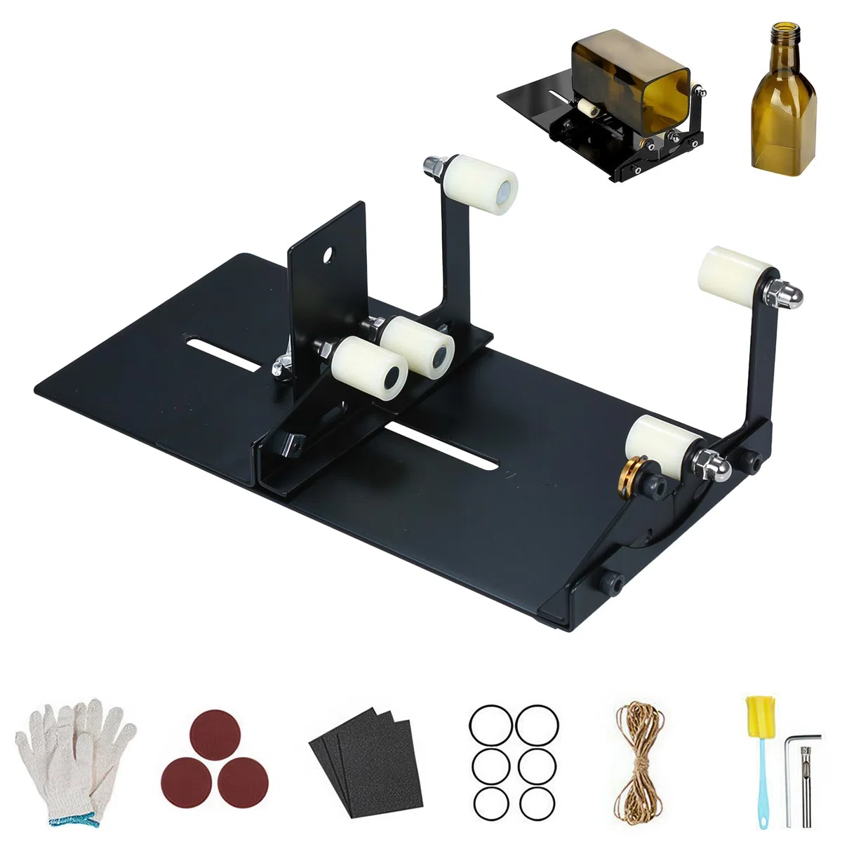 Lot de 19 coupe-bouteilles en verre - Kit DIY pour couper avec précision des bouteilles rondes carrées - Diamètre : 3,5 à 14 cm - Coupe-bouteilles en verre - Avec papier abrasif