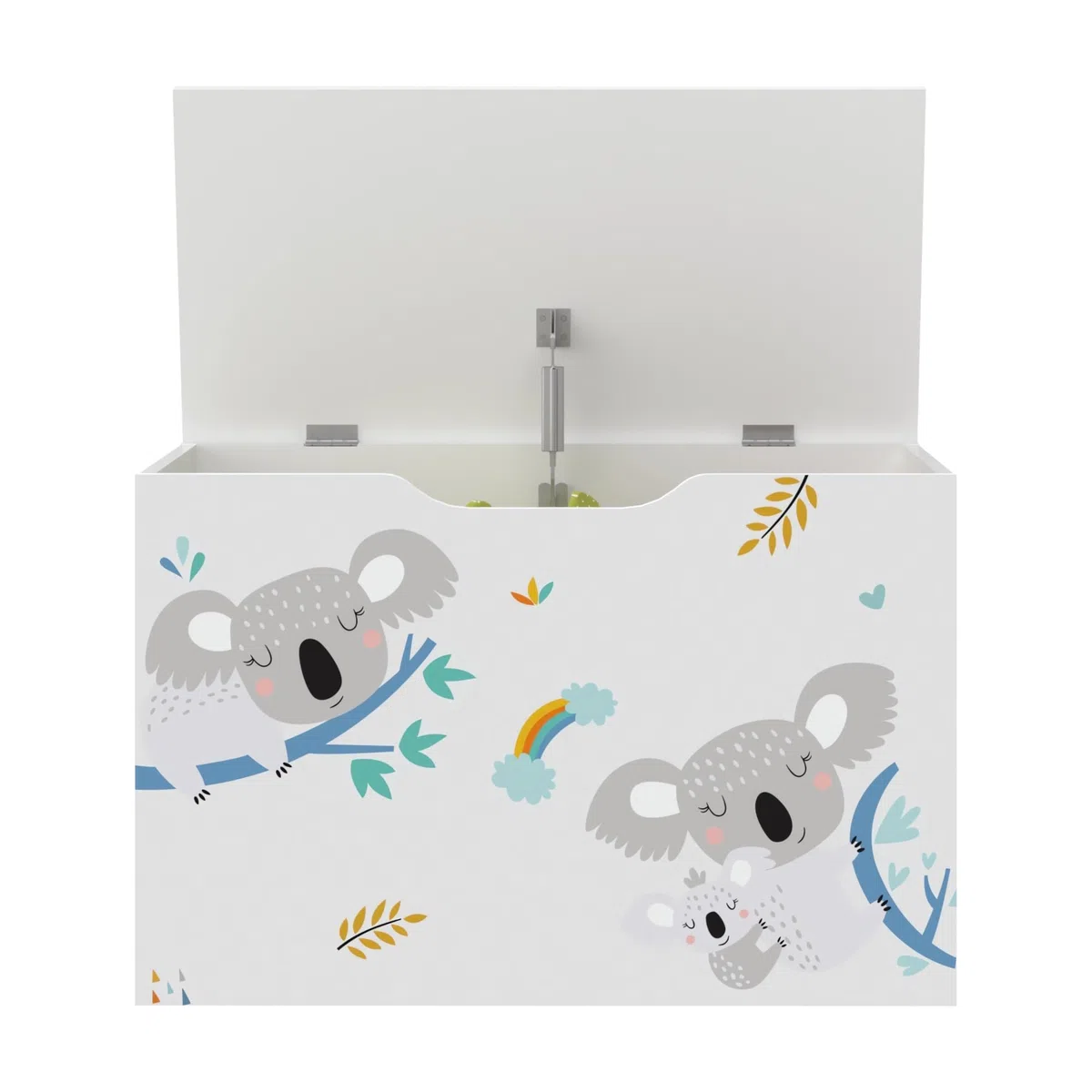 [en.casa] Coffre à Jouets pour Enfant Meuble de Rangement à Couvercle Rabattable Banc à Motif Koala Capacité de Charge 70 kg Panneau de Particules 40 x 60 x 30 cm Blanc Gris Bleu