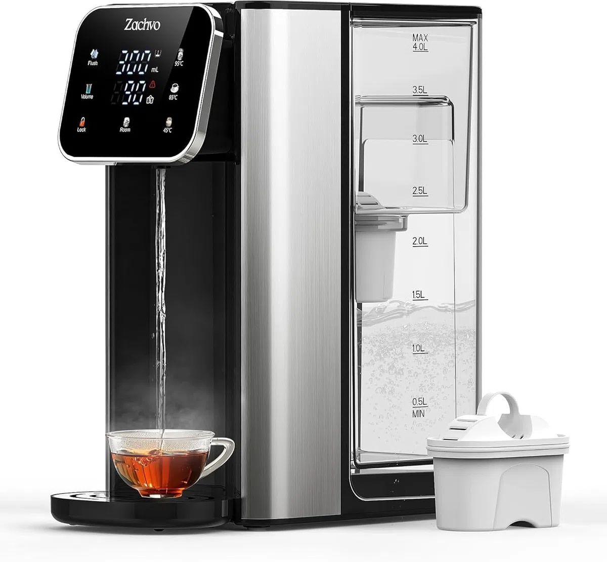 Distributeur d'eau chaude UR05-2200W – Eau chaude en quelques secondes, 4 niveaux de température & 3 volumes d’eau, réservoir 4L, compact, filtre à charbon actif, pour cuisine & bureau