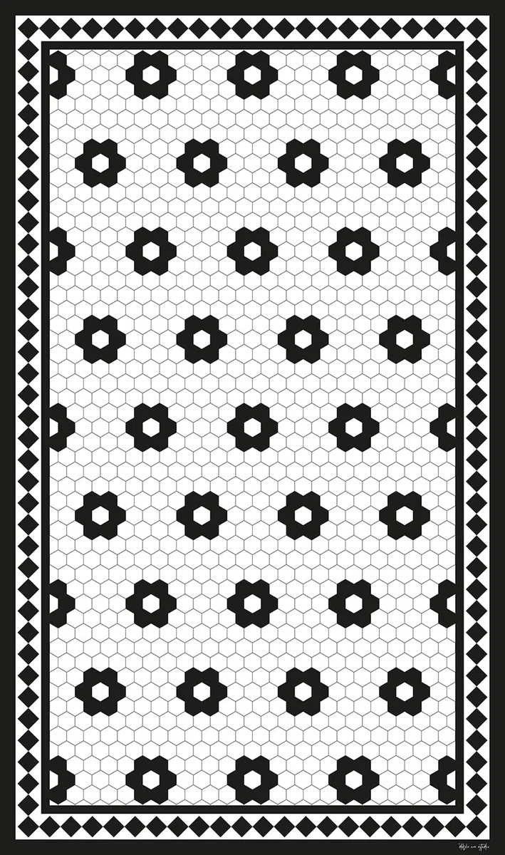 DobleUve Estudio Tapis Vinyle Rosetas Noir 50x100 | Tapis Cuisine Salon Antidérapant Antifongique Ignifuge | Tapis Enfants Bain PVC