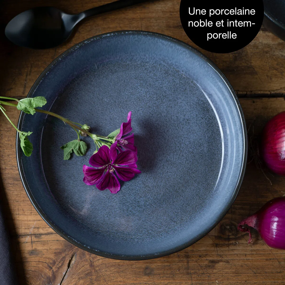 Moritz & Moritz VIDA Lot de 6 assiettes à soupe en porcelaine pour 6 personnes Passe au lave-vaisselle et au micro-ondes Bleu