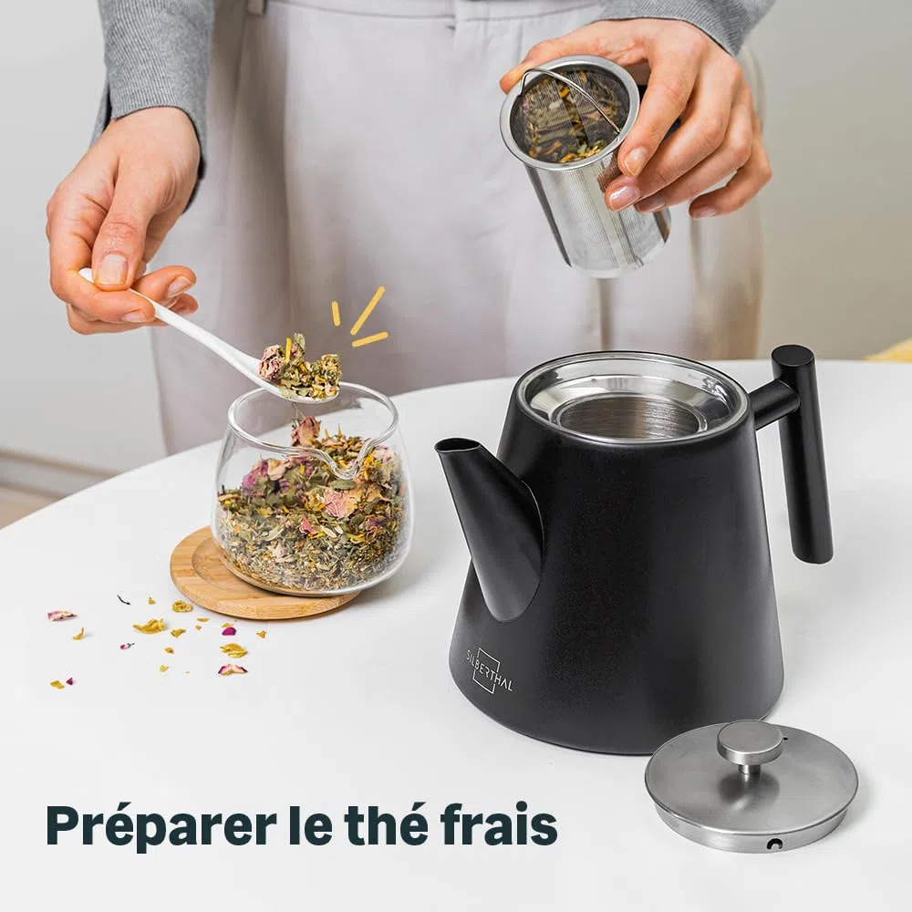SILBERTHAL Théière avec Filtre Infuseur Amovible - Inox Double Paroi - 1 Litre - Garde la Chaleur