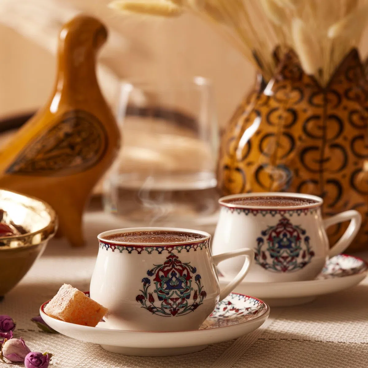 KARACA Nakkash Set de tasses à café turques Pour 6 personnes, 12 pièces, 90 ml, 6x tasses à expresso et 6x soucoupes, Tasses à moka, Set de tasses à expresso en porcelaine, Cappuccino