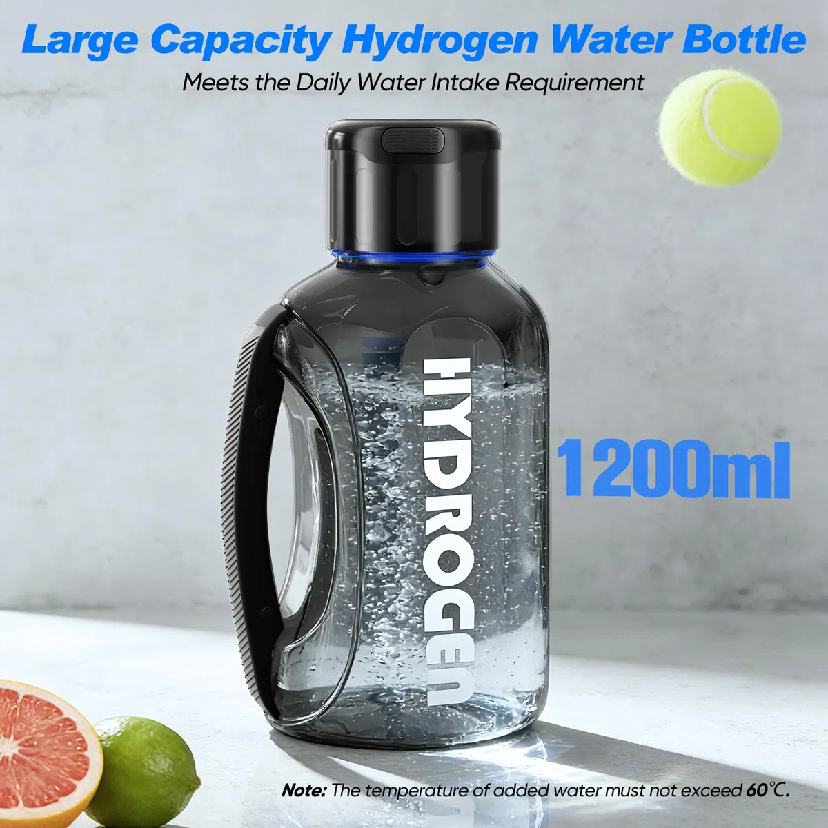 Bouteille d'eau hydrogène, générateur d'hydrogène 3000 PPB, électrolyse rapide à 6 minutes, portable Hydrogen Rich Water Maker avec technologie à 4 couches de membrane, sans BPA, 1200 ml pour