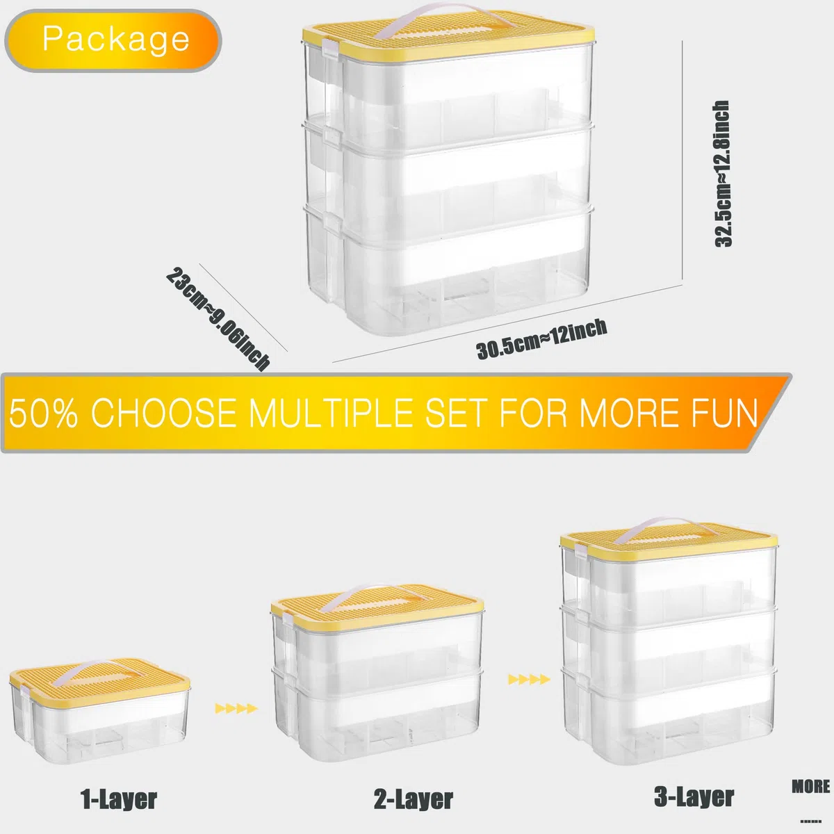 WillingHeart Boite Rangement Plastique pour Lego Briques Coffre A Jouet Enfant avec Couvercle Grande Malette Transparente Caisse 3 Couches Empilable Compartiment Chambre Casier Etanche Storage Box