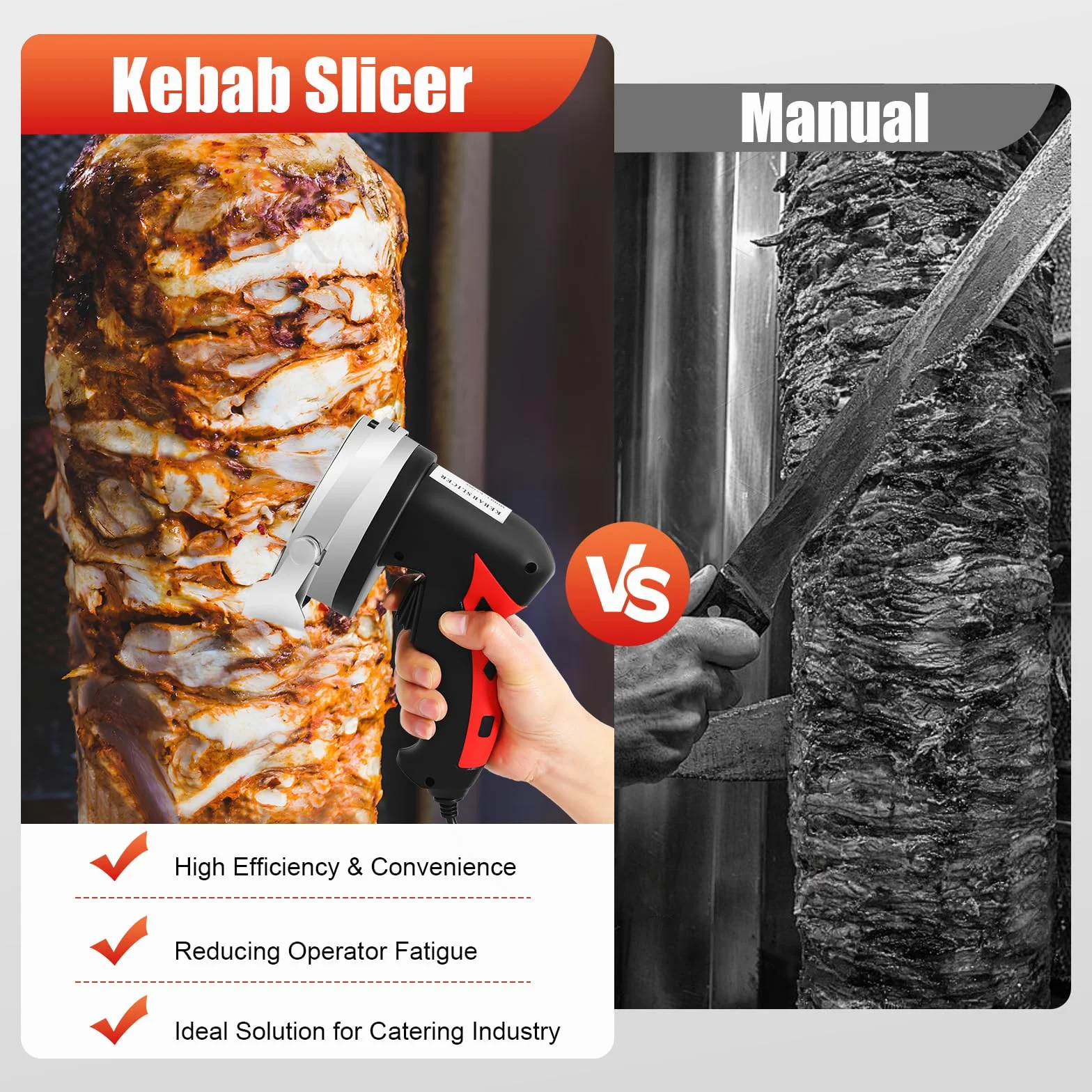 Couteau électrique à grillades,Couteau electrique cuisine,couteau électrique à shawarma, machine à découper les kebabs Équipé d'une vis de réglage et d'une bague de réglage de l'épaisseur