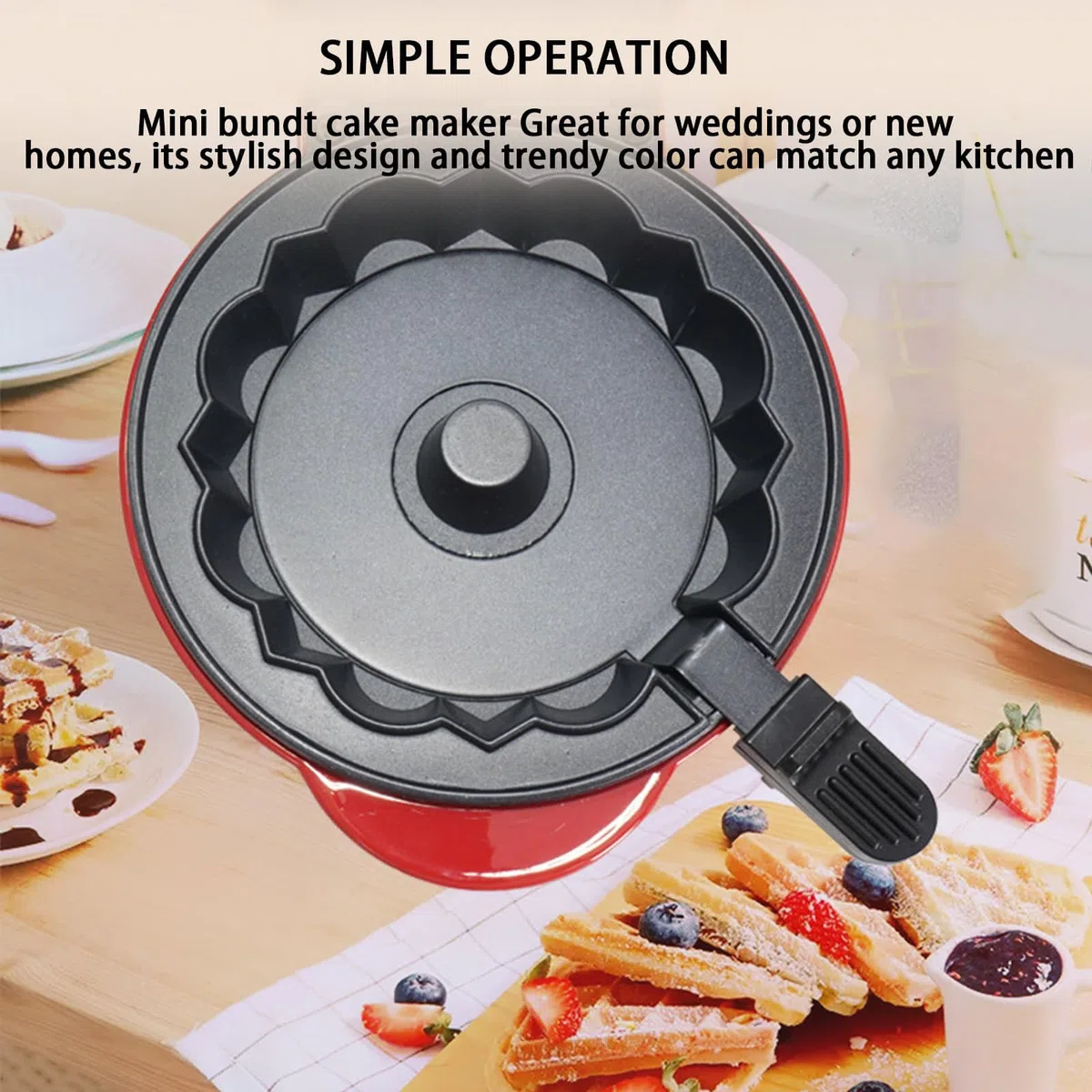 Machine à gâteaux, Machine à gâteaux, Machine à Beignets avec revêtement antiadhésif et Lampe de Travail de sécurité, Machine à gâteaux avec Chauffage Double Face pour Petit-déjeuner, collations