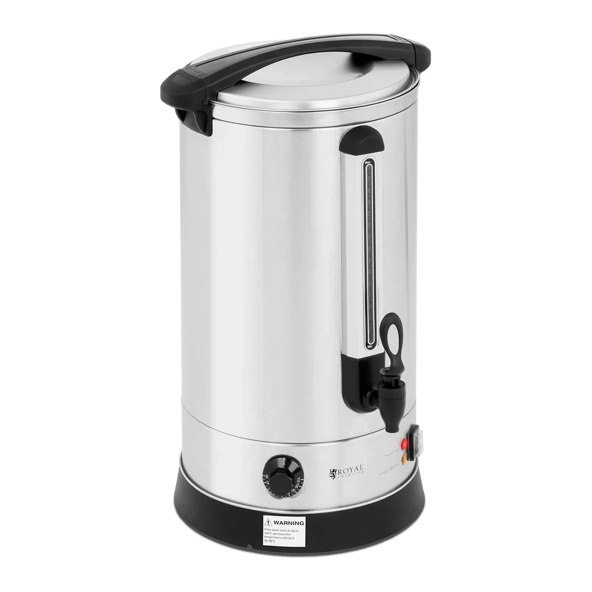 Royal Catering Distributeur D'Eau Chaude Avec Robinet En Acier Inoxydable Fontaine Bouilloire RC-WBDW20 (20,5 l, 2 500 W, 30-110 °C, Fonction De Maintien Au Chaud, Inox/Plastique)