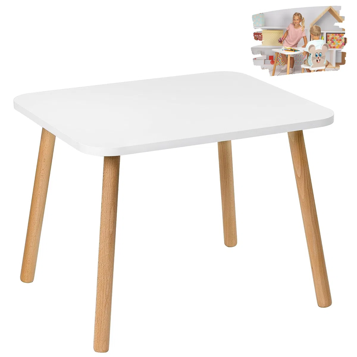 Table pour enfant, en bois, blanche, pour chambre d'enfant, 50 x 70 x 46 cm, cadeau pour enfants de 3 à 7 ans, meuble à monter soi-même