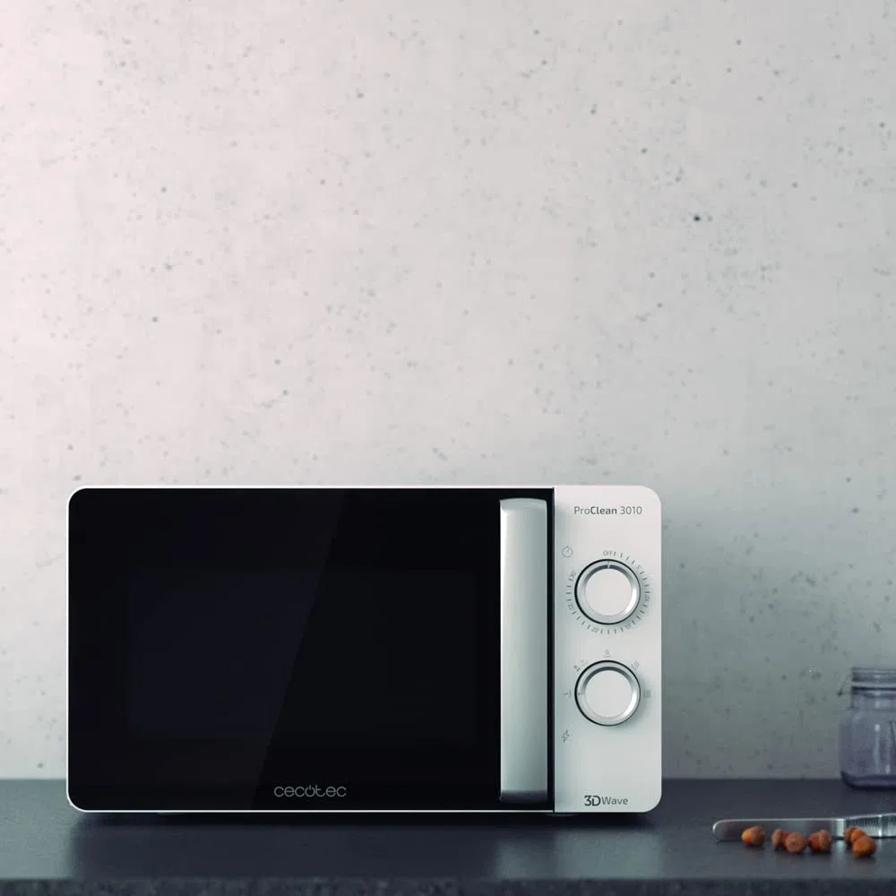 Cecotec Micro-ondes ProClean 3010. Capacité de 20 L, Revêtement Ready2Clean, 700 W de Puissance, 6 Niveaux de Fonctionnement, Minuterie 30 minutes, Mode Décongeler, Finition en Blanc.