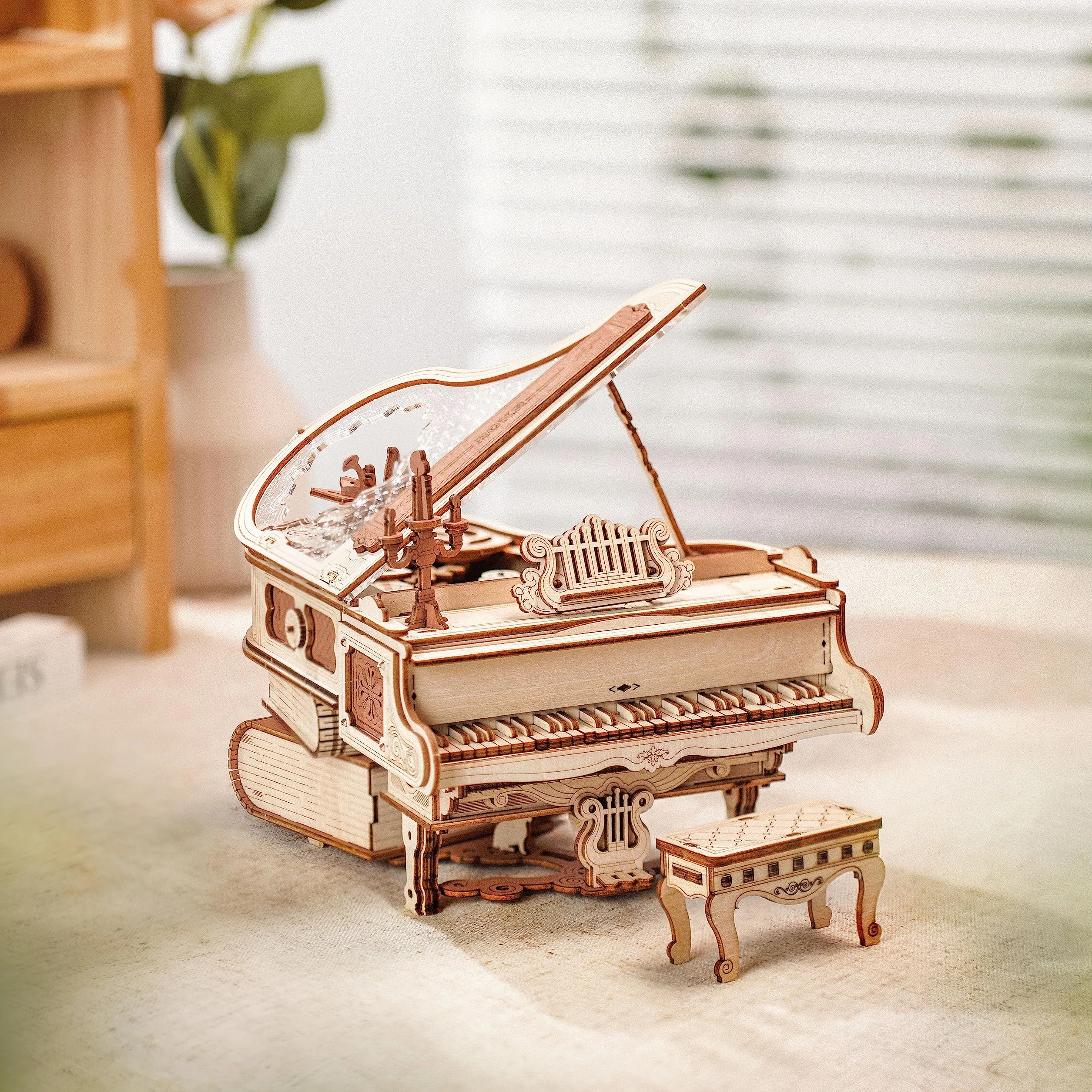 ROKR Maquette en Bois a Construire Puzzle en Bois 3D Adulte Boîte à Musique Piano Magique Maquette Mécanique Jeux de Construction pour Adultes 3D Cadeaux d'anniversaire Noël 223pcs,Magic Piano