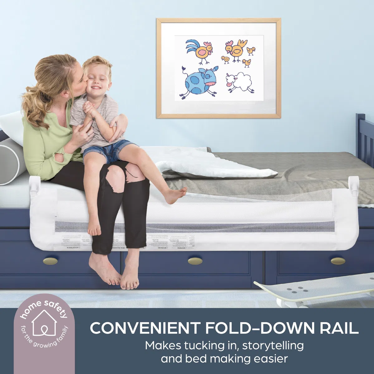 Dreambaby Nicole Barrière de lit pour Tout-Petits – Extra Large 150 cm et 50 cm de Haut – Assemblage Facile, Housse Lavable, Transition sûre du Berceau au lit – Convient aux Lits King Size – Blanc