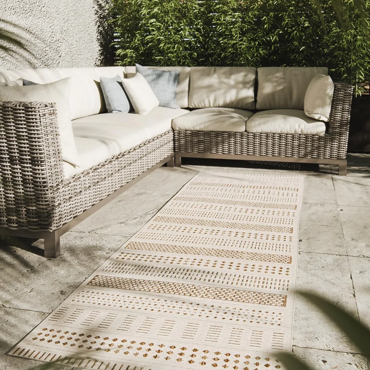 Interiyou Tapis d'extérieur Kano résistant aux intempéries - 80 x 300 cm - Crème/beige - Imperméable - Pour balcon, terrasse, jardin - Tapis d'extérieur - Convient également pour salon, chambre à