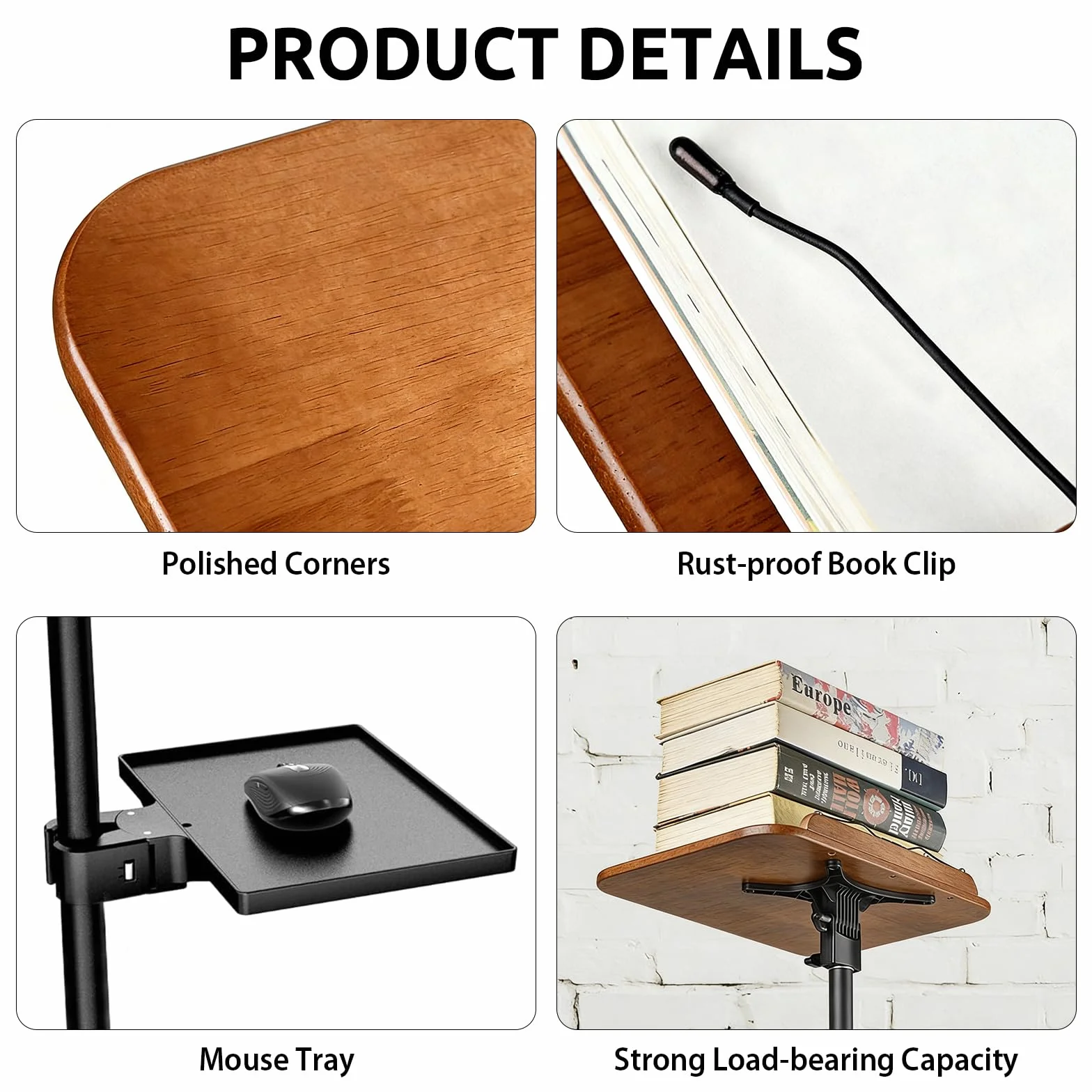 Support de sol pour livres, livres de cuisine, pupitres en bois avec plateau pour souris | Support de lecture au sol réglable en hauteur (50-170 cm) pour salle de classe