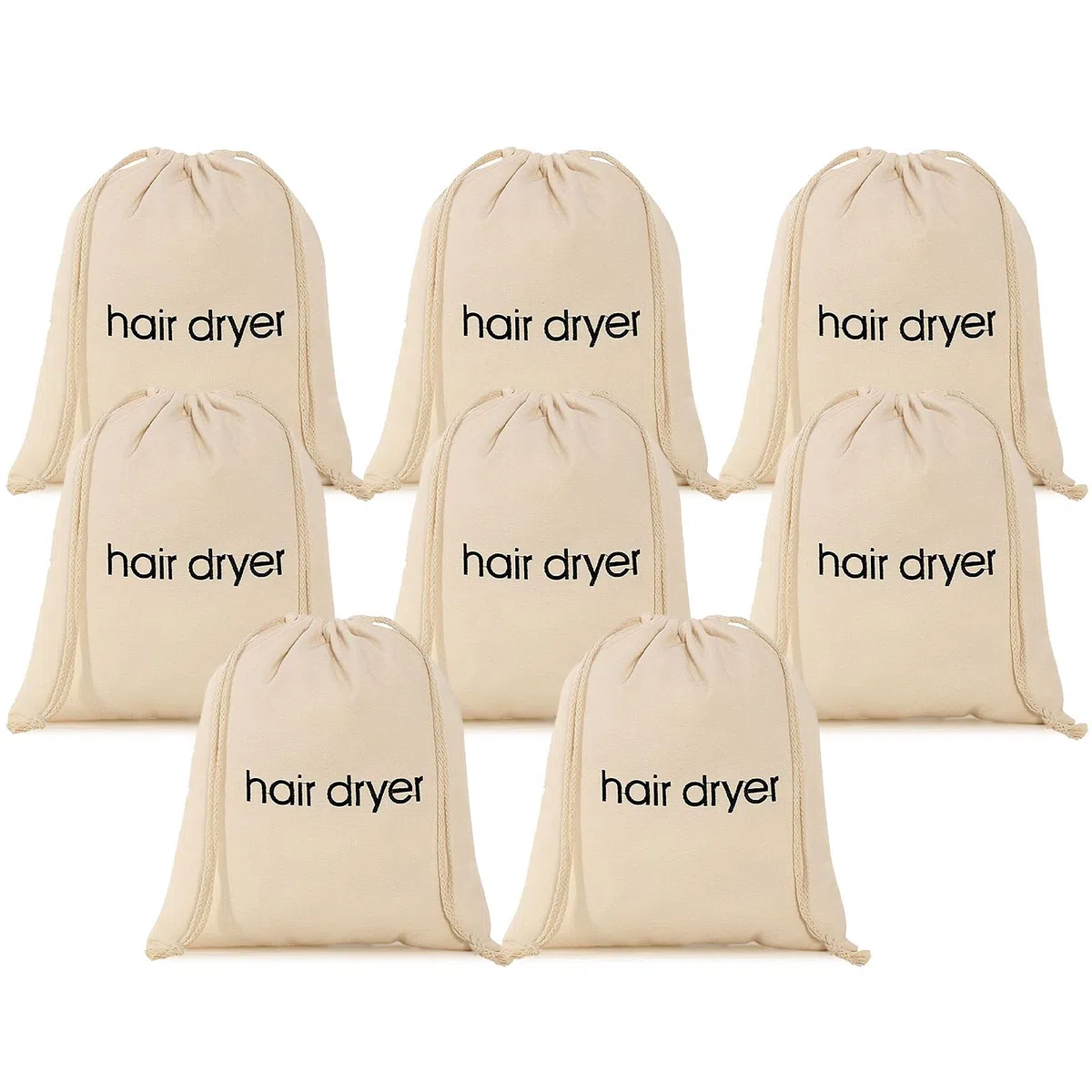Lot de 8 sacs pour sèche-cheveux - Avec cordon de serrage - Beige
