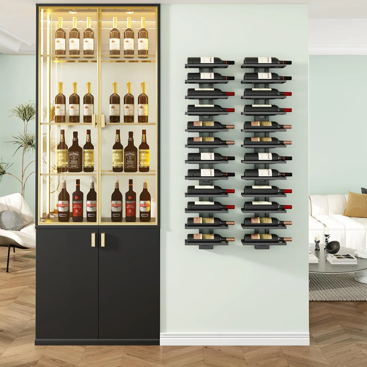 IBUYKE Casier à vin Mural pour 12 Bouteilles, Casiers à Bouteille Métal pour Bouteilles de Vin, Spiritueux, Champagne, DIY Porte Bouteille Mural pour Salle à Manger, Bar à Domicile,Noir TMJ909B