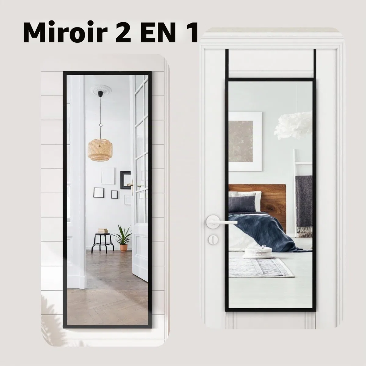 LIFEZEAL Miroir Mural Long, Miroir Suspendu Porte avec Crochet Réglable en Hauteur, Miroir Rectangulaire, 107,4 x 36,5 cm, pour Salon,Chambre à Coucher, Salle de Bain, Moderne (Noir)