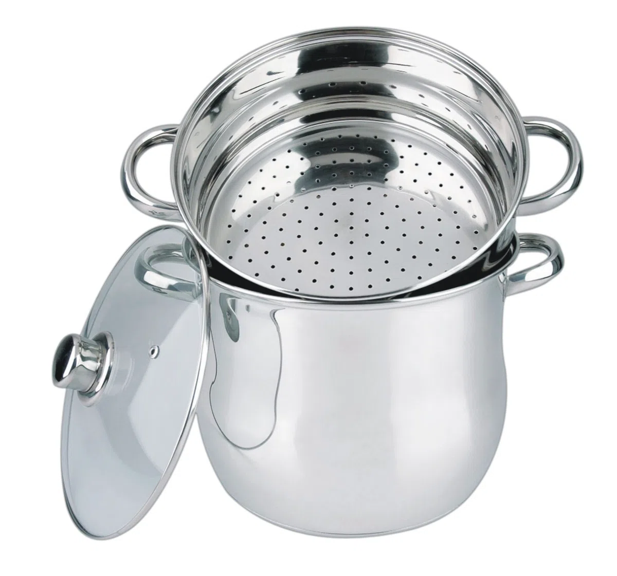 Haussmann Héritage - Couscoussier 3 en 1 Acier Inoxydable (4L/18x15x8cm) - Cuit Vapeur & Faitout - Inclut Panier à Semoule - Couvercle Verre - Compatible Induction & Lave-vaisselle - Sans PFOA