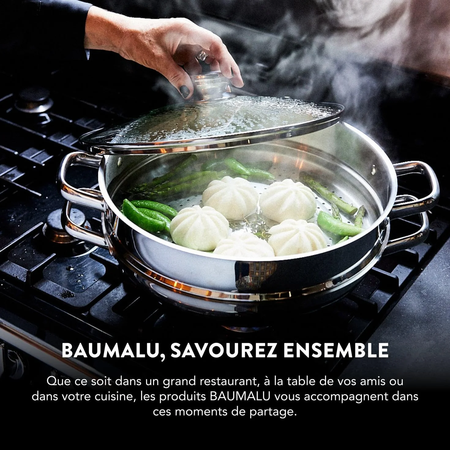 Baumalu, Combiné Vapeur 3 Corps Inox 20 cm Argenté - Ustensile de Cuisine en Acier Inoxydable, Compatible Tous Feux, Couvercle en Verre, Équipement Bakélite, Haute Qualité