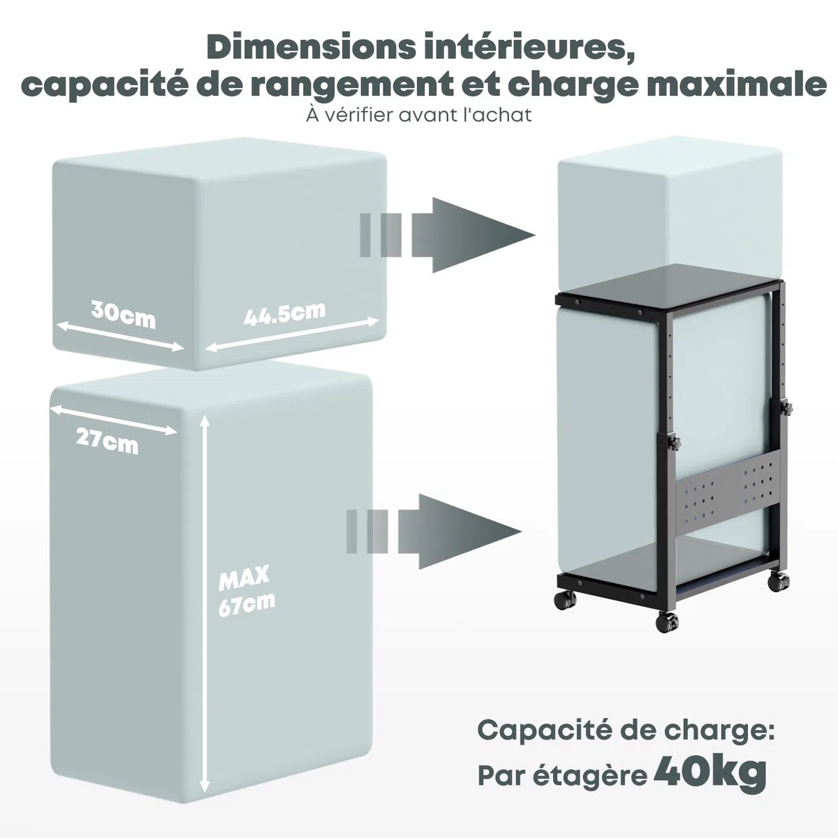 Support Tour PC avec roulettes - 2 étages Support unité Centrale avec roulettes et Tapis de Souris, Hauteur réglable de 52 cm à 77 cm, pour Gaming, Bureau, Maison, Charge Max 40 kg/Niveau, Noir