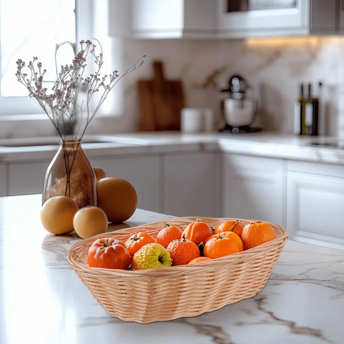 SINJEUN Lot de 15 corbeilles à pain ovales en plastique - 23 x 15 x 6,5 cm - Corbeille à pain ovale - Panier de rangement tressé - Pour cuisine, pain, fruits