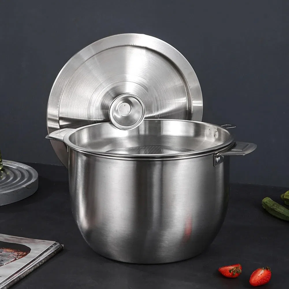 Whychstore Pot filtrant à huile en acier inoxydable avec couvercle, pot filtrant multifonction avec réservoir de stockage d'huile avec bol empilable (5,2 l)