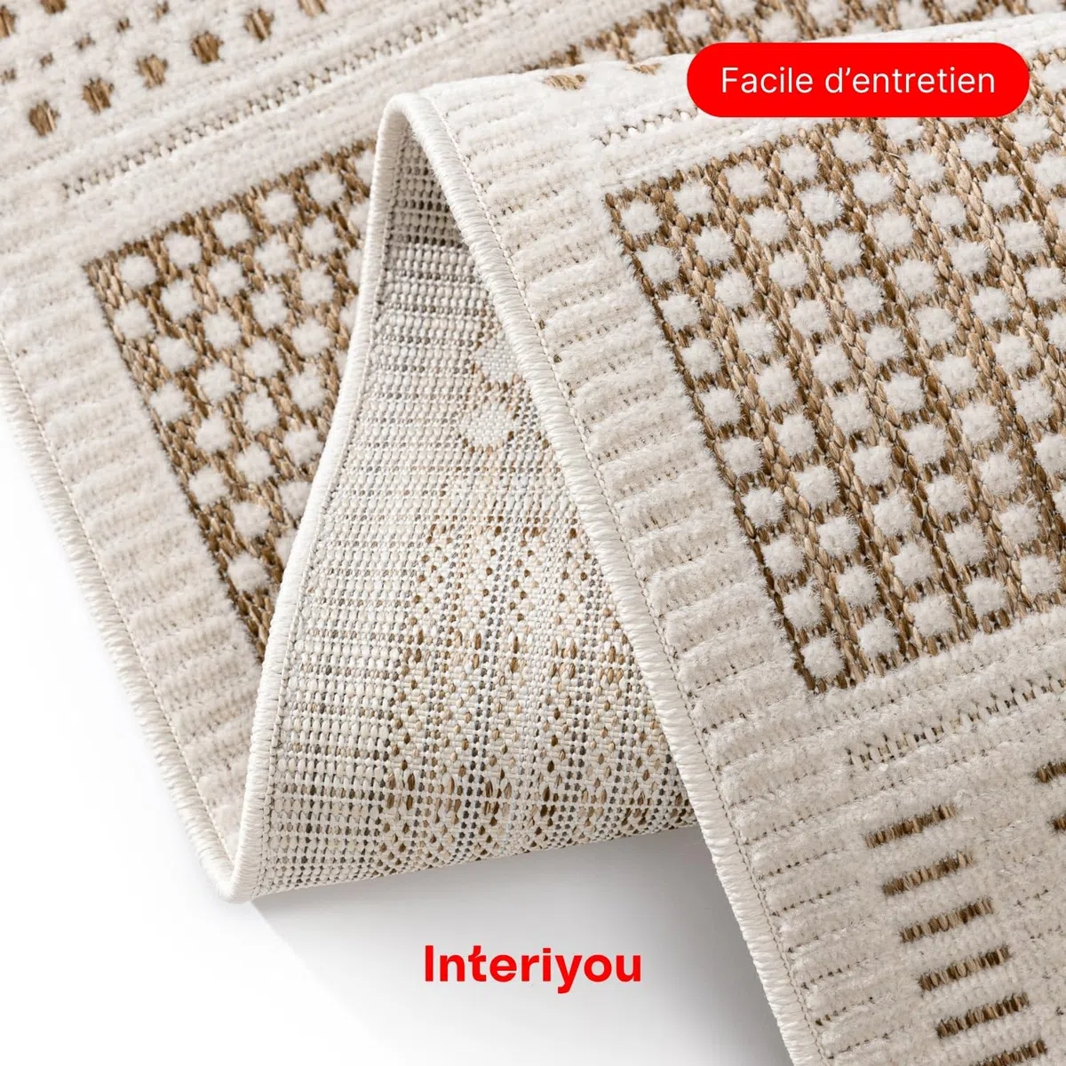 Interiyou Tapis d'extérieur Kano résistant aux intempéries - 80 x 300 cm - Crème/beige - Imperméable - Pour balcon, terrasse, jardin - Tapis d'extérieur - Convient également pour salon, chambre à