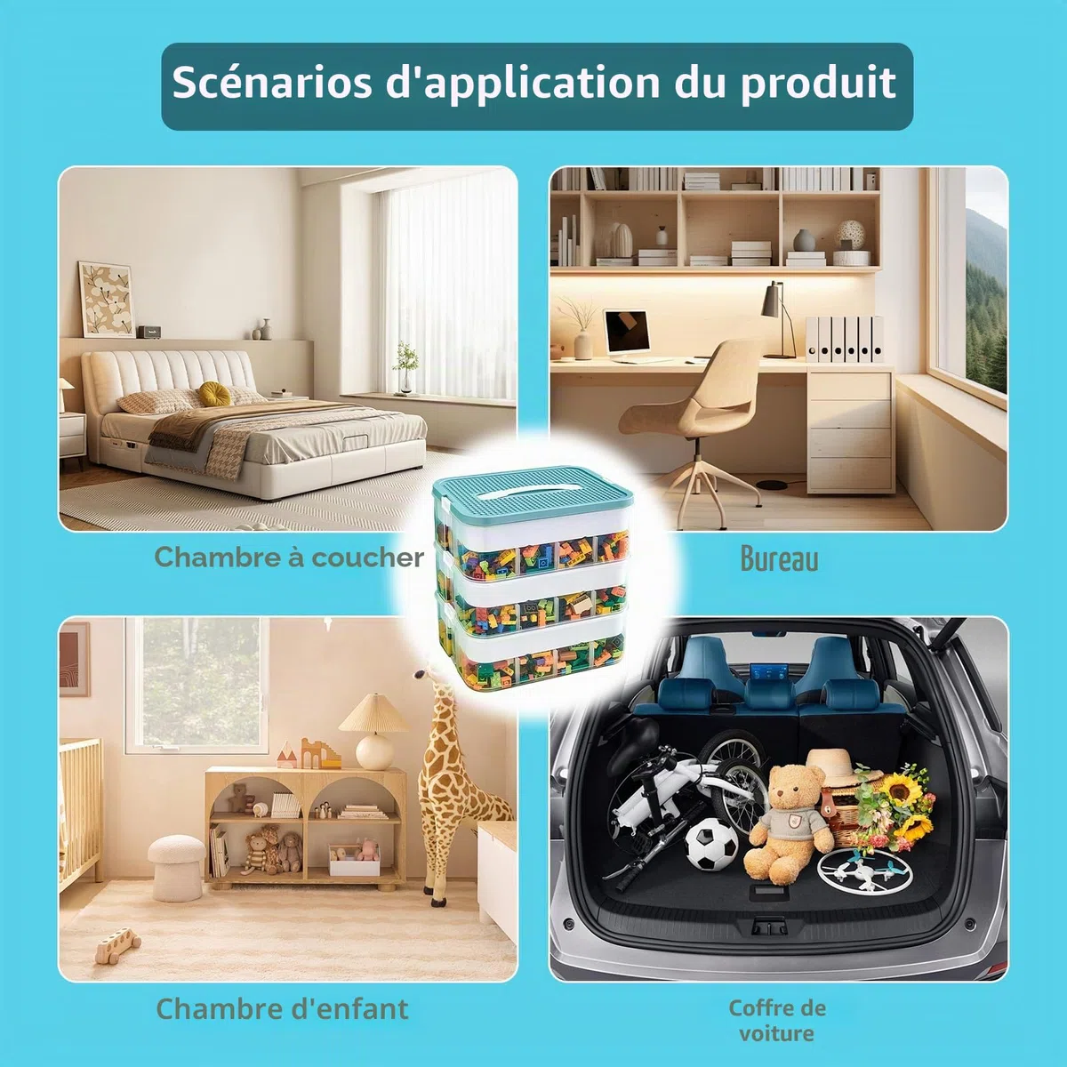 Boîte de rangement organisateur pour jouets Lego empilable, boîtier de rangement conteneur à jouets multi-compartiments pour tri de blocs de construction, mallette portable pour blocs