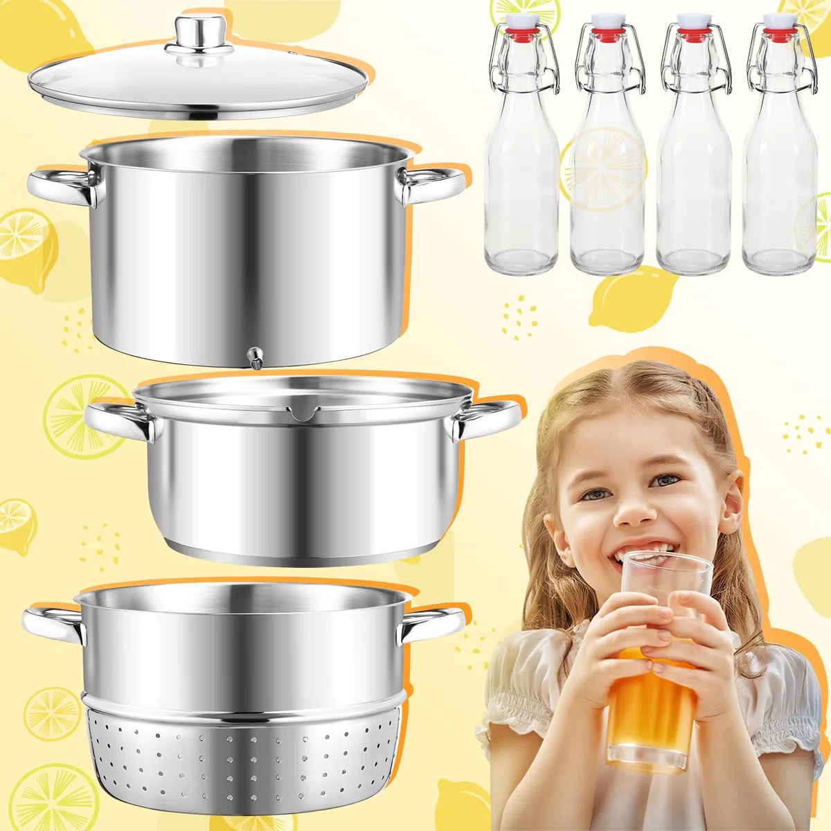 Ikodm Extracteur de Jus à Vapeur, 8L INOX Ø 26cm Extracteur de jus pour Fruits et légumes, convient à tous les types de cuisinières, y compris l'induction