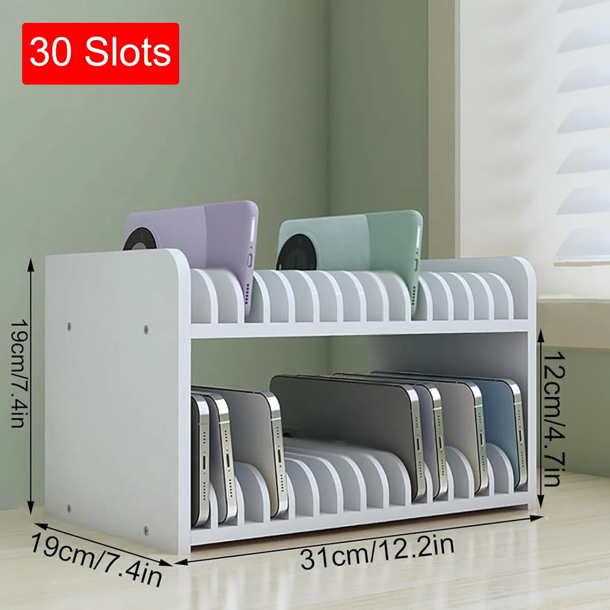 Armoire de Rangement en Bois pour Téléphone Portable, Casier pour Téléphone Portable en Classe, Boîte de Rangement en Bois à Plusieurs Niveaux pour Bureau et Salle de Classe(White,31x19x19cm)