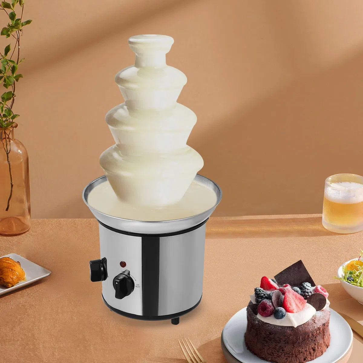 Fontaine à Chocolat 4 Niveaux 170 W en Acier Inoxydable, Machine de Fontaine pour Chocolat Fondant Chaud, Capacité 1,8L, Pour Réunions de Famille, Anniversaires, Mariages