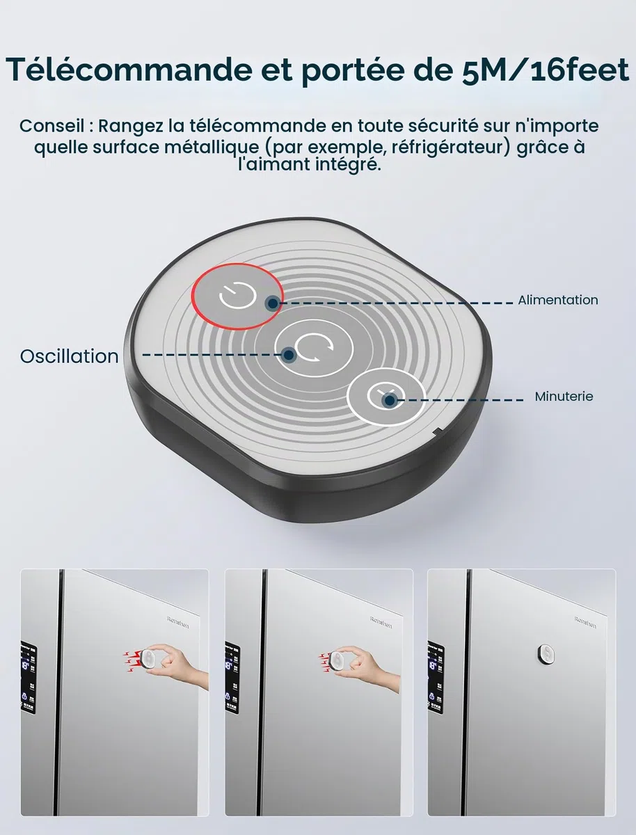 Ventilateur mural oscillant silencieux de 21,6 cm avec télécommande et minuterie, 4 vitesses réglables pour petites salles de bains, rafraîchissement des chambres intérieures pour camping-car