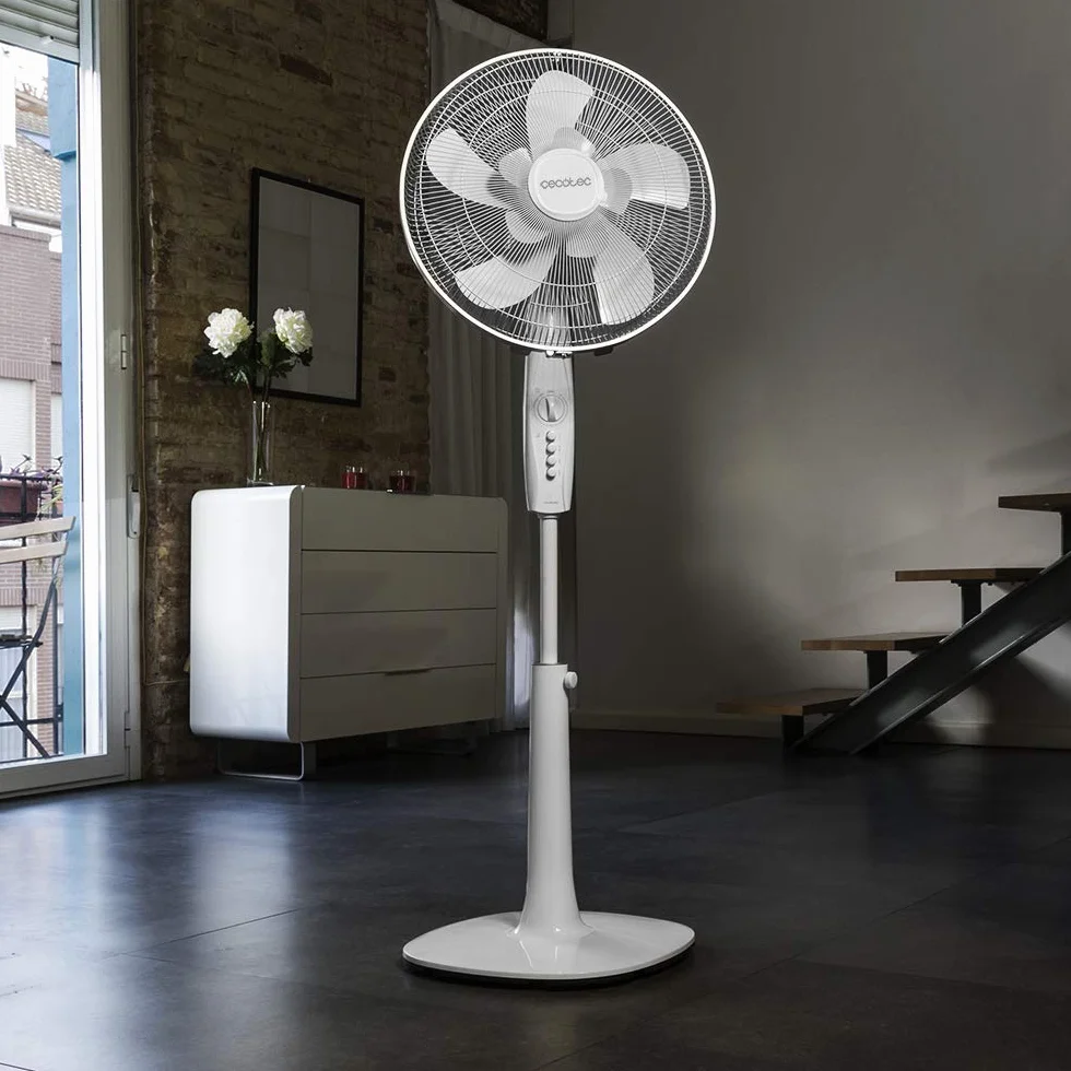 Cecotec Ventilateur de pied avec minuterie EnergySilence 1010 ExtremeFlow 60 W 10 pales puissant, oscillant silencieux, 3 vitesses, réglable, moteur en cuivre, blanc