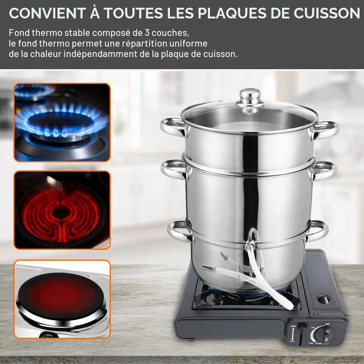 8L Extracteur de jus à Vapeur, Extracteur de jus pour Fruits et légumes, convient à tous les types de cuisinières, y compris l'induction, INOX | Ø 26 cm