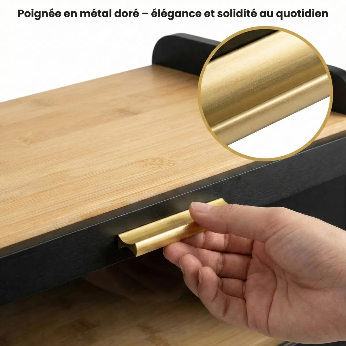 SWAYN Boîte à pain en Bambou Certifié FSC — Huche à Pain 2 étages, Ventilation Ajustable pour Prolonger la Fraîcheur, Planche Intégrée, Rangement Optimisé pour Conservation Pain (noir)