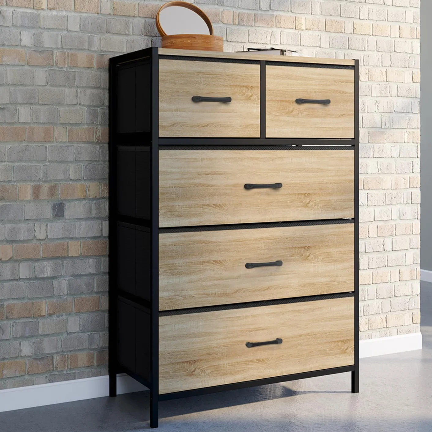IDMarket - Chiffonnier 5 tiroirs en Tissu Utah 60 cm Commode semainier Design Industriel