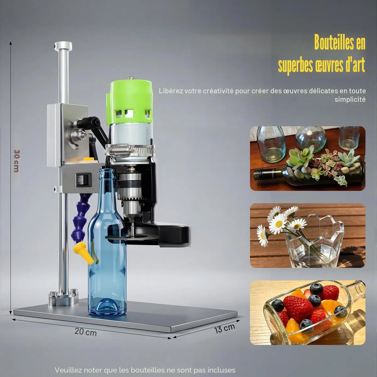 SHZICMY Coupe-bouteille électrique en verre, 150 W, vitesse réglable 2000-6000 tr/min, kit de coupe-bouteille pour bouteilles de vin/verre de mer/artisanat, pot de fleurs à faire soi-même