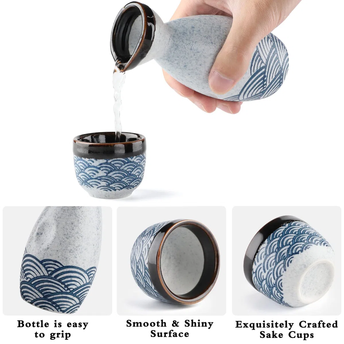 Ensemble de saké liquide japonais avec tasse à saké pot à vin en porcelaine pour chauffe-eau (1 pot à saké 4 tasses à saké)