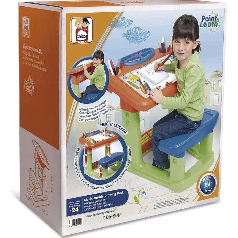Chicos - Mon Pupitre Extensible | Bureau Enfant Fille avec Tiroir de Rangement | +24 Mois (51002)