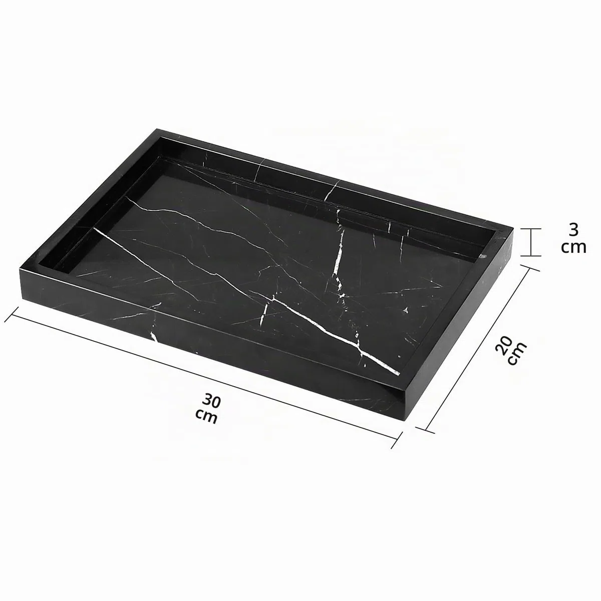 Plateau de Salle de Bain Plateau Marbre Naturel Luxueux Polyvalent Plateaux Décoratif pour Cosmétiques, Plans de Travail, Cuisine, Clés, Café, Parfum, Bijoux (Noire et Blanche, 30 x 20 x 3 cm)