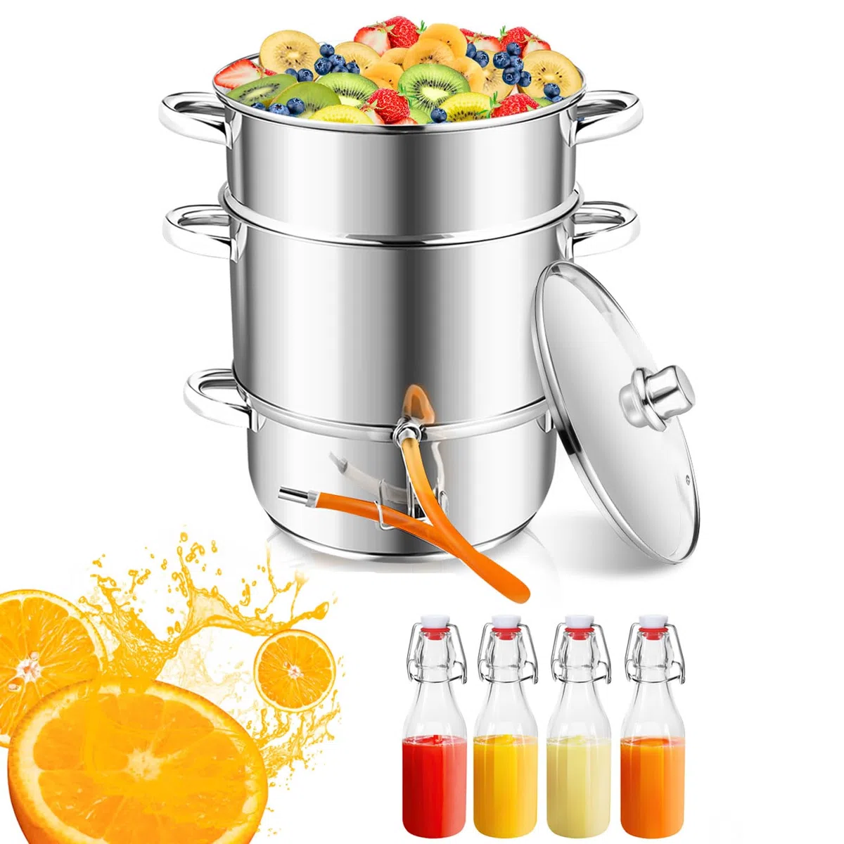 Ikodm Extracteur de Jus à Vapeur, 8L INOX Ø 26cm Extracteur de jus pour Fruits et légumes, convient à tous les types de cuisinières, y compris l'induction