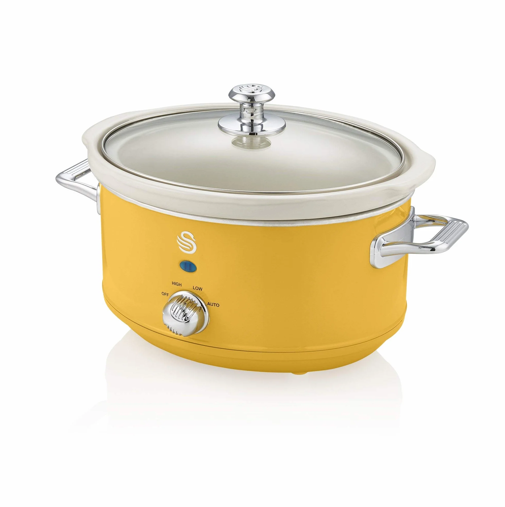 Swan Retro SF17021YELN Mijoteuse, Récipient de Cuisson Amovible de 3,5 Litres, Slow Cooker, Céramique Antiadhésive sans PFOA ni PTFE, 3 Niveaux de Température, Design Vintage, Jaune, 200W